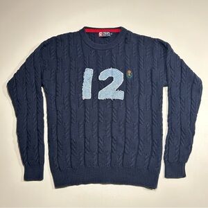 CHAPS Ralph Lauren Vintage Navy Blue Cable Knit Cotton Sweater 12 Size Medium